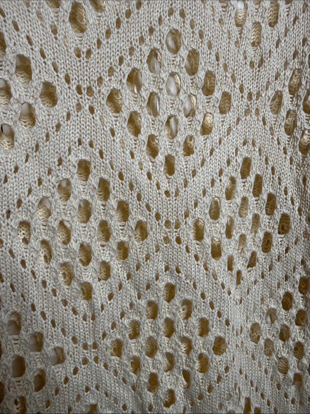 Creamy Beige Open Weave Diamond Crochet Knit Batwing Beach Top - Picture 9 of 11
